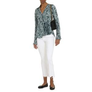Vince Womens Designer Ocean Blue Berry Blooms Pleated Blouse Top XXS